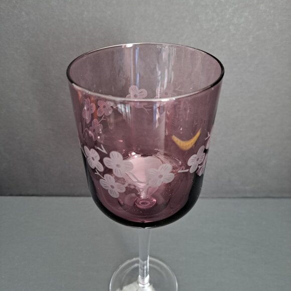 Artland Amethyst Cherry Blossom Wine Glass 8 5/8" Etched Purple Goblet Elegant - Picture 8 of 15